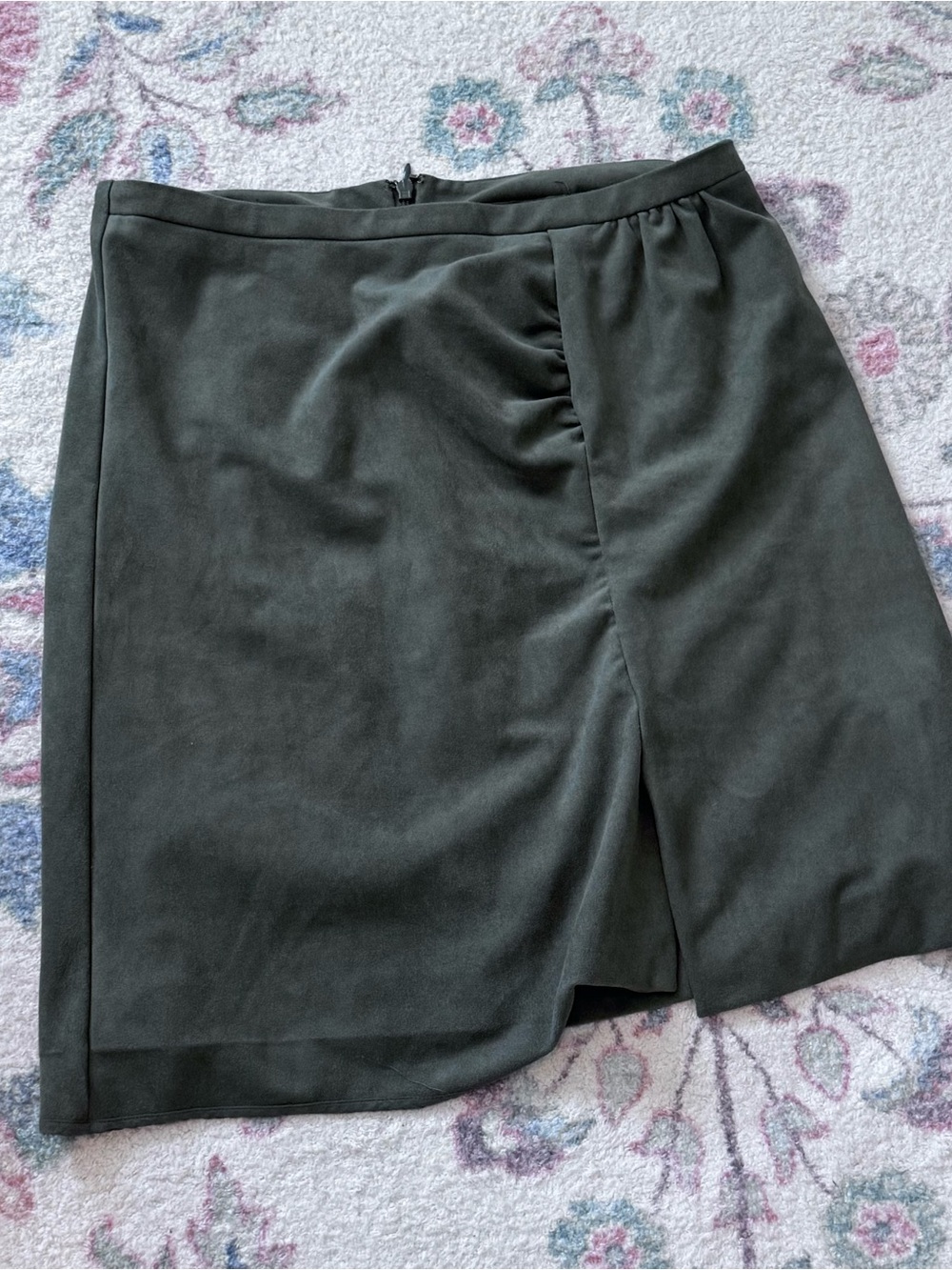 Anthropologie Dark Olive Faux Suede Faux-Wrap Skirt